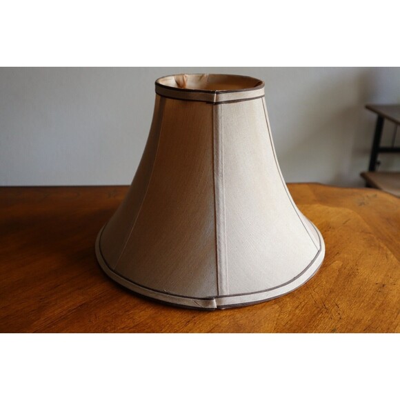 Vintage Tan Silky Fabric Lampshade 8.5" Tall Round Bell Shape 6 Panels - Picture 13 of 16